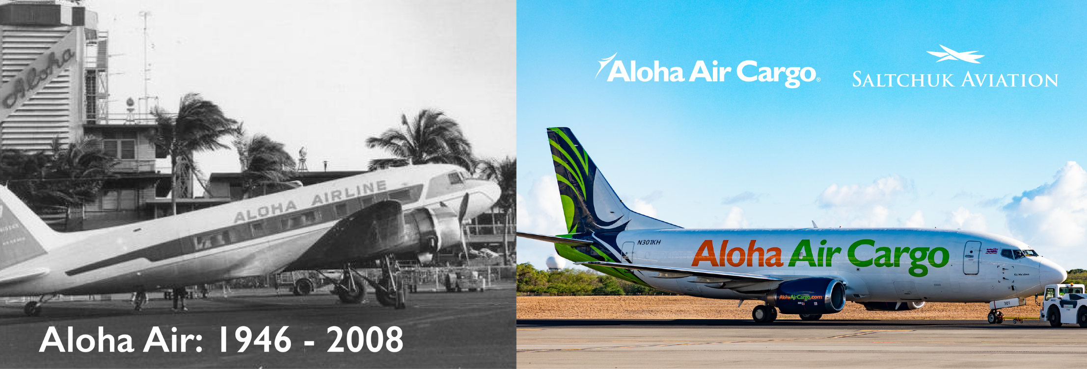 Left: Photo of plane from 1946-2008. Right: Photo of plane present day.